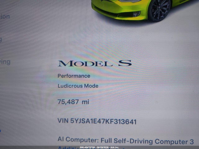 Aukcja sprzedaży 2019 Tesla Model S 100d/long Range/p100d/performance, vin: 5YJSA1E47KF313641, numer aukcji: 45470786
