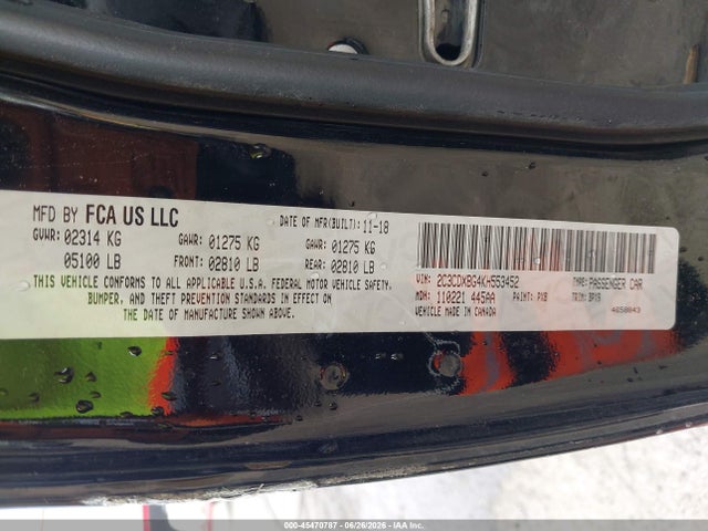 Продажа на аукционе авто 2019 Dodge Charger Sxt Rwd, vin: 2C3CDXBG4KH553452, номер лота: 45470787