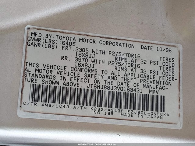 Aukcja sprzedaży 1997 Lexus Lx 450, vin: JT6HJ88J3V0163431, numer aukcji: 45470798