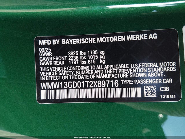 Продаж на аукціоні авто 2026 Mini Hardtop Cooper, vin: WMW13GD01T2X89716, номер лоту: 45470805