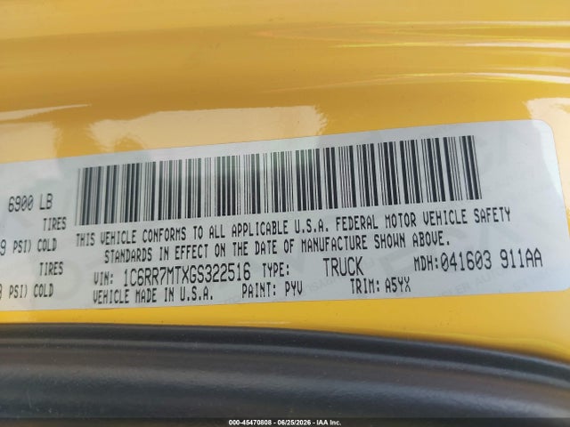 Aukcja sprzedaży 2016 Ram 1500 Sport, vin: 1C6RR7MTXGS322516, numer aukcji: 45470808