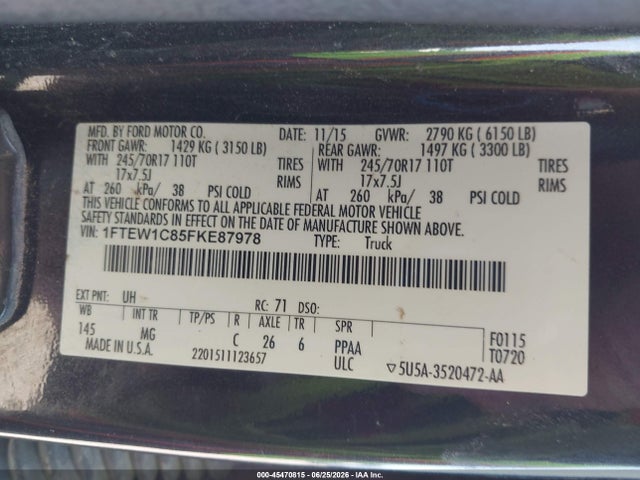 Ford F-150 Xl/xlt 2015 1FTEW1C85FKE87978 Image 9