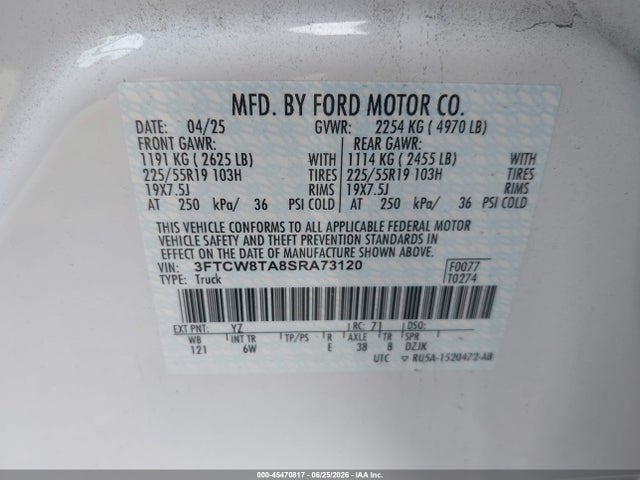 3FTCW8TA8SRA73120 Ford Maverick Lobo Standard