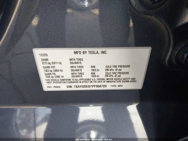 Tesla Model Y Rwd 2023 7SAYGDED7PF968709 Image 9