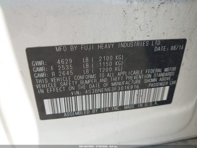 Продаж на аукціоні авто 2015 Subaru Legacy 3.6r Limited, vin: 4S3BNEN63F3016916, номер лоту: 45470852