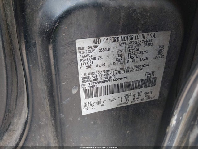 Aukcja sprzedaży 2001 Ford F-150 King Ranch Edition/lariat/xlt, vin: 1FTRW08W51KD90422, numer aukcji: 45470862