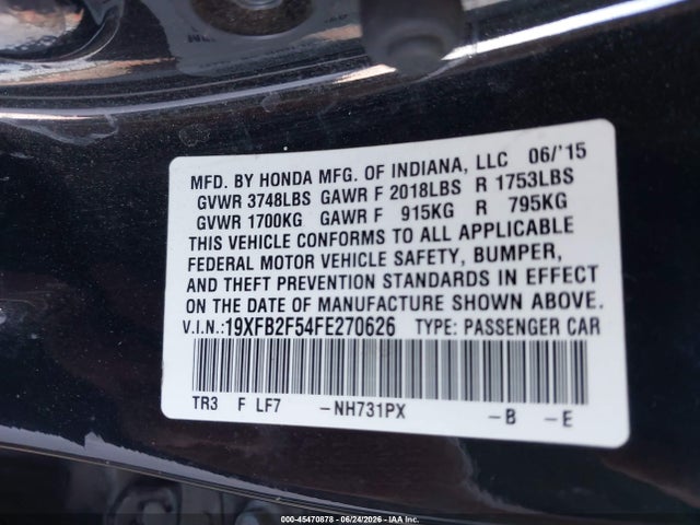 Honda Civic Lx 2015 19XFB2F54FE270626 Image 9
