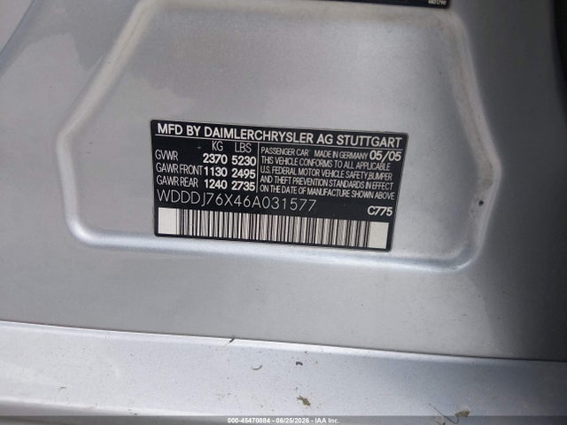 45470884 :رقم المزاد ، WDDDJ76X46A031577 vin ، 2006 Mercedes-benz Cls 55 Amg مزاد بيع