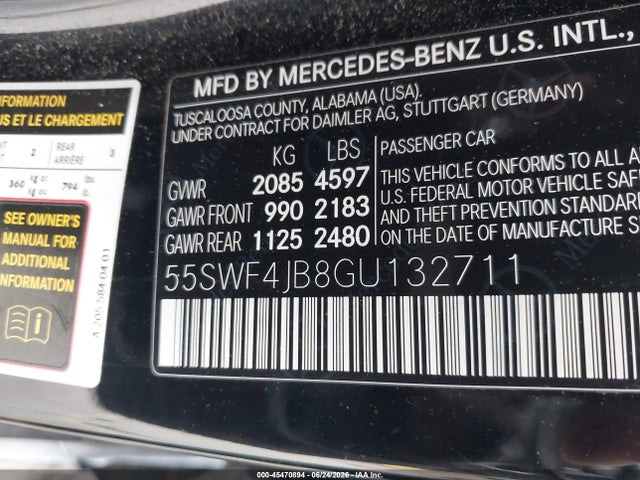 Aukcja sprzedaży 2016 Mercedes-benz C 300, vin: 55SWF4JB8GU132711, numer aukcji: 45470894