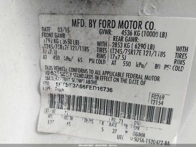 Ford F-350 Xl/xlt 2015 1FTBF3A66FED16736 Image 9