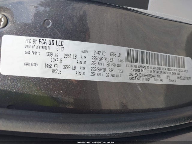 Aukcja sprzedaży 2017 Chrysler Pacifica Touring-l, vin: 2C4RC1BG3HR831444, numer aukcji: 45470917