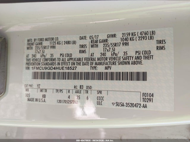 1FMCU9GD4HUE18527 Ford ESCAPE SE