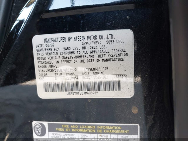 Aukcja sprzedaży 2007 Infiniti M45 Sport, vin: JNKBY01E87M403222, numer aukcji: 45470959