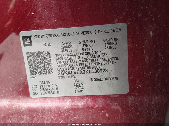 45470982 :رقم المزاد ، 3GKALVEX3KL130928 vin ، 2019 Gmc Terrain Slt مزاد بيع