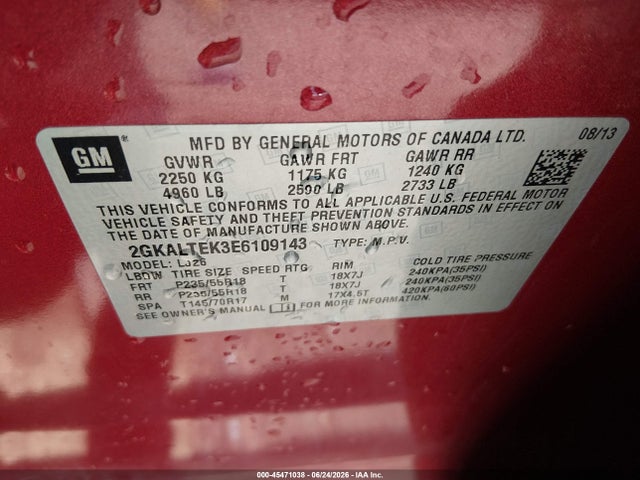 45471038 :رقم المزاد ، 2GKALTEK3E6109143 vin ، 2014 Gmc Terrain Slt-2 مزاد بيع