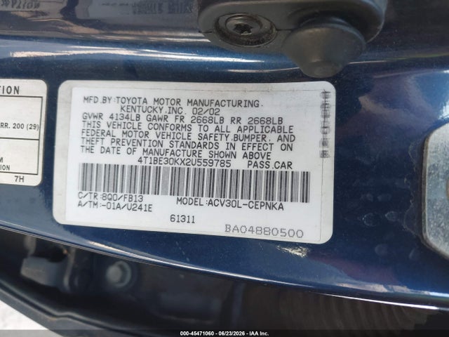 Aukcja sprzedaży 2002 Toyota Camry Le, vin: 4T1BE30KX2U559785, numer aukcji: 45471060