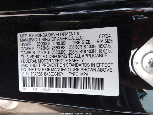 7FARS5H84SE004974 Honda Cr-v Hybrid Sport-l