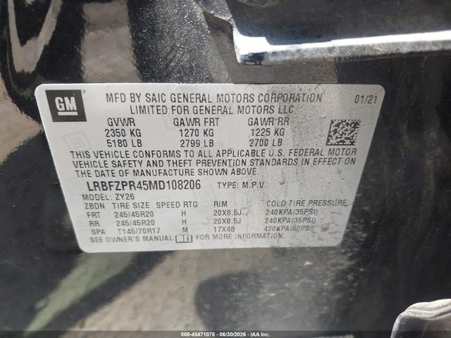 Aukcja sprzedaży 2021 Buick Envision Awd Essence, vin: LRBFZPR45MD108206, numer aukcji: 45471078