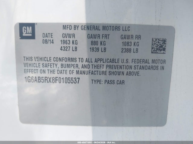 45471091 :رقم المزاد ، 1G6AB5RX8F0105537 vin ، 2015 Cadillac Ats Luxury مزاد بيع