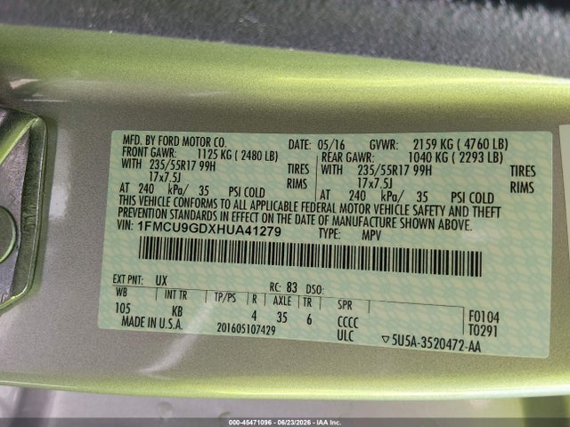 Ford ESCAPE SE 2017 1FMCU9GDXHUA41279 Image 9