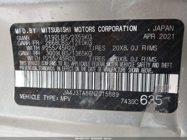 Auction sale of the 2022 Mitsubishi Outlander Es 2.5 2wd, vin: JA4J3TA86NZ015889, lot number: 45471121