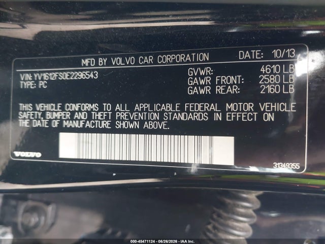 Aukcja sprzedaży 2014 Volvo S60 T5, vin: YV1612FS0E2296543, numer aukcji: 45471124
