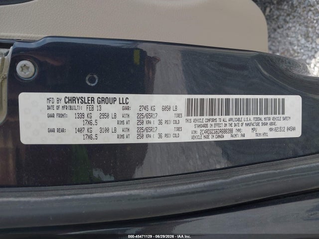 2013 Dodge Grand Caravan Sxt მანქანა იყიდება აუქციონზე, vin: 2C4RDGCG6DR688398, აუქციონის ნომერი: 45471129