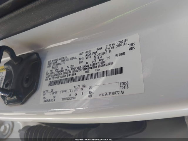 Ford F-150 Platinum 2017 1FTEW1EG1HFB41684 Image 9