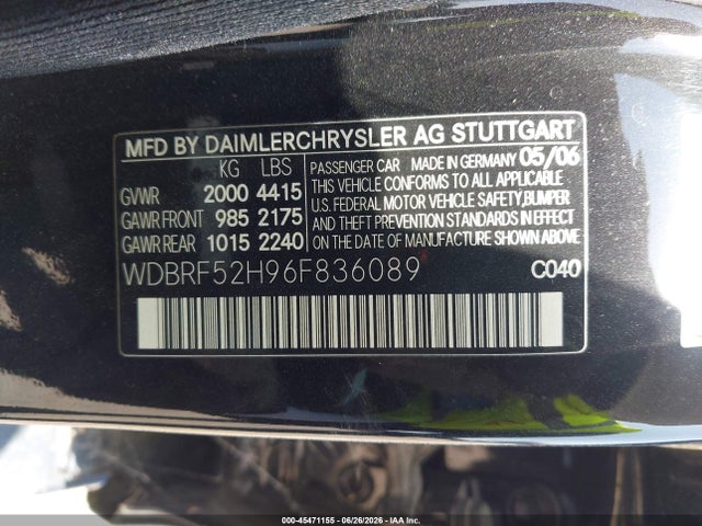 Продажа на аукционе авто 2006 Mercedes-benz C 230 Sport, vin: WDBRF52H96F836089, номер лота: 45471155