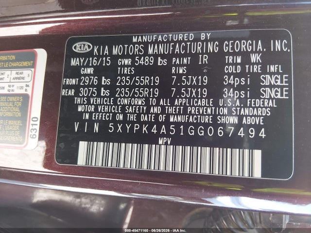 KIA Sorento 3.3l Sx 2016 5XYPK4A51GG067494 Image 9
