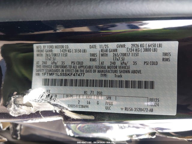 Ford F-150 Xl 2025 1FTMF1L55SKF47477 Image 9