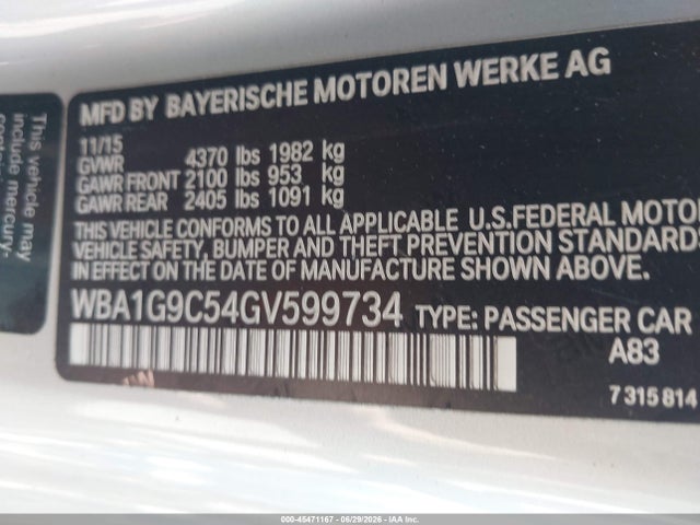 45471167 :رقم المزاد ، WBA1G9C54GV599734 vin ، 2016 Bmw 228i Xdrive مزاد بيع