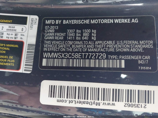 Продажа на аукционе авто 2014 Mini Coupe Cooper S, vin: WMWSX3C58ET772729, номер лота: 45471182