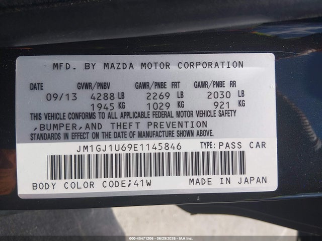 Aukcja sprzedaży 2014 Mazda Mazda6 I Sport, vin: JM1GJ1U69E1145846, numer aukcji: 45471206