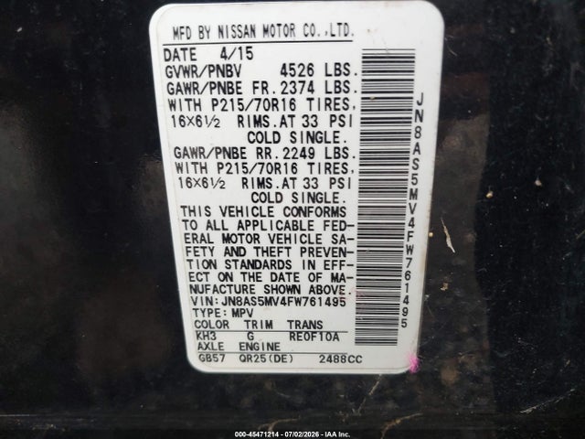 Продаж на аукціоні авто 2015 Nissan Rogue Select S, vin: JN8AS5MV4FW761495, номер лоту: 45471214