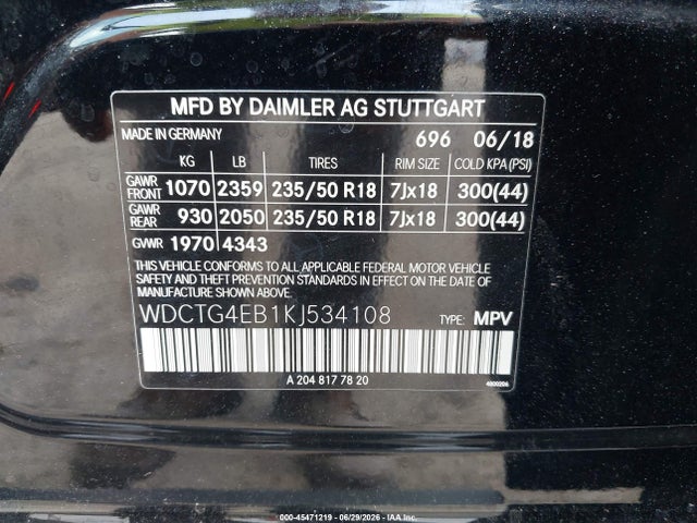 Продаж на аукціоні авто 2019 Mercedes-benz Gla 250, vin: WDCTG4EB1KJ534108, номер лоту: 45471219