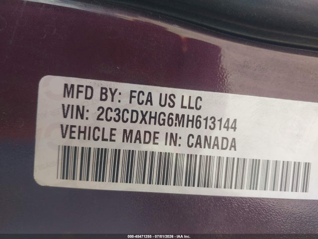 45471255 :رقم المزاد ، 2C3CDXHG6MH613144 vin ، 2021 Dodge Charger Gt Rwd مزاد بيع