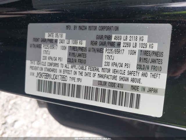 Aukcja sprzedaży 2018 Mazda Cx-5 Sport, vin: JM3KFBBMXJ0417850, numer aukcji: 45471256
