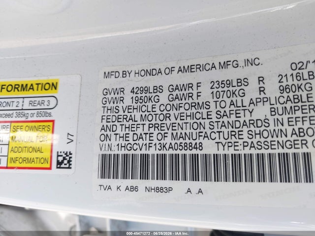 Honda ACCORD LX 2019 1HGCV1F13KA058848 Image 9
