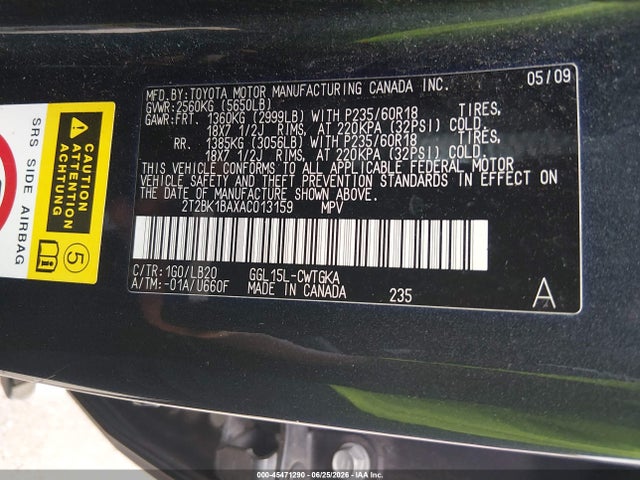 45471290 :رقم المزاد ، 2T2BK1BAXAC013159 vin ، 2010 Lexus Rx 350 مزاد بيع