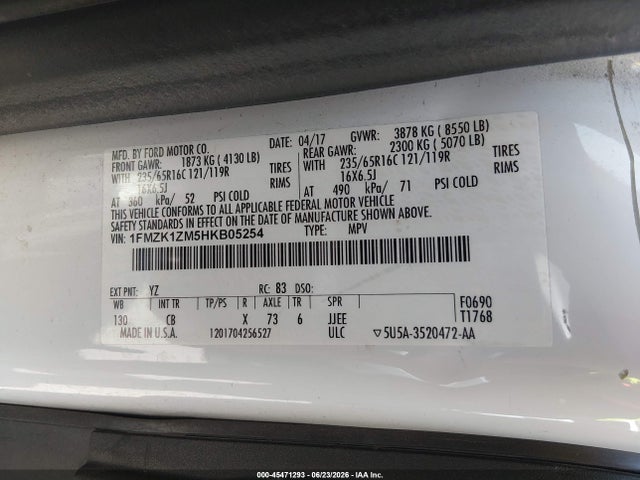 1FMZK1ZM5HKB05254 Ford Transit-150 Xl/xlt