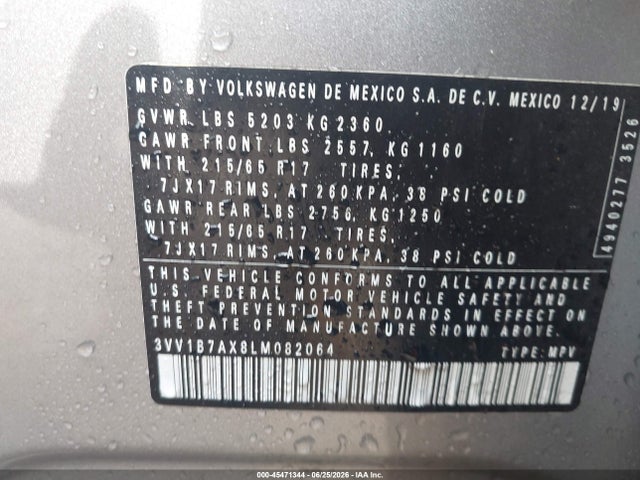 45471344 :رقم المزاد ، 3VV1B7AX8LM082064 vin ، 2020 Volkswagen Tiguan 2.0t S مزاد بيع