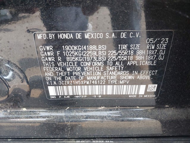 Auction sale of the 2023 Honda Hr-v 2wd Sport, vin: 3CZRZ1H5XPM746122, lot number: 45471371