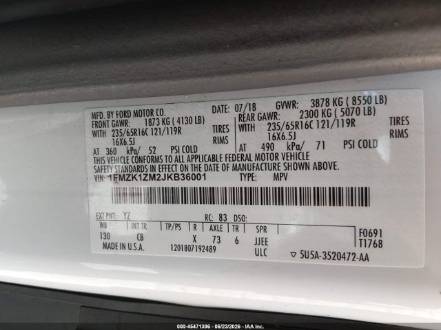 1FMZK1ZM2JKB36001 Ford Transit-150 Xl/xlt