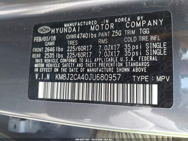 KM8J2CA40JU680957 Hyundai TUCSON SE