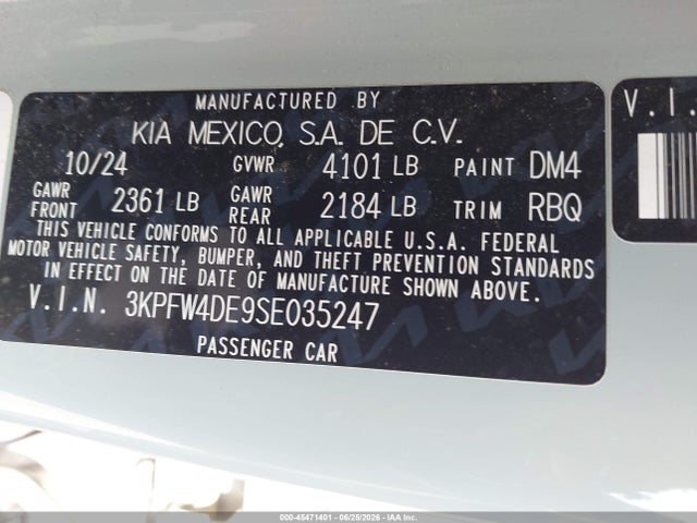 Aukcja sprzedaży 2025 Kia K4 Gt-line, vin: 3KPFW4DE9SE035247, numer aukcji: 45471401