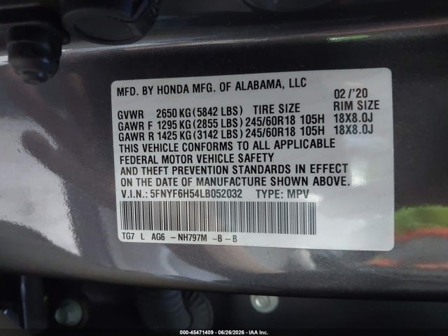 Honda Pilot Awd Ex-l 2020 5FNYF6H54LB052032 Image 9