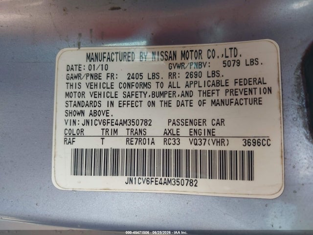 Продажа на аукционе авто 2010 Infiniti G37, vin: JN1CV6FE4AM350782, номер лота: 45471506