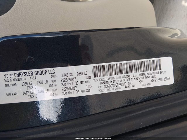 2014 Dodge Grand Caravan Sxt მანქანა იყიდება აუქციონზე, vin: 2C4RDGCG7ER265976, აუქციონის ნომერი: 45471541