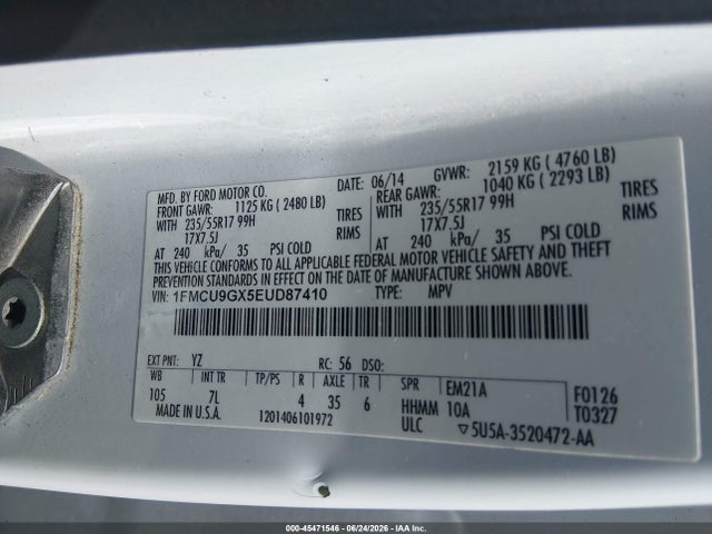 Продаж на аукціоні авто 2014 Ford Escape Se, vin: 1FMCU9GX5EUD87410, номер лоту: 45471546
